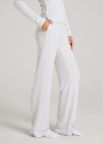 American Tall Women Women's Ribbed Flare Lounge Pants for Tall Women in Fog Grey Mix