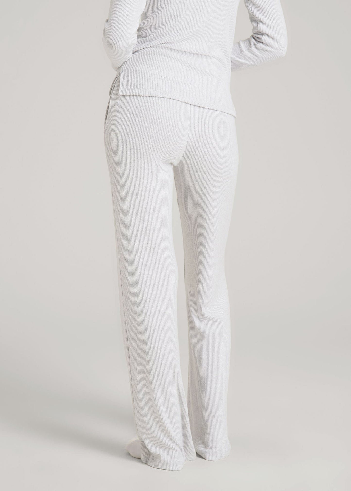 American Tall Women Women's Ribbed Flare Lounge Pants for Tall Women in Fog Grey Mix