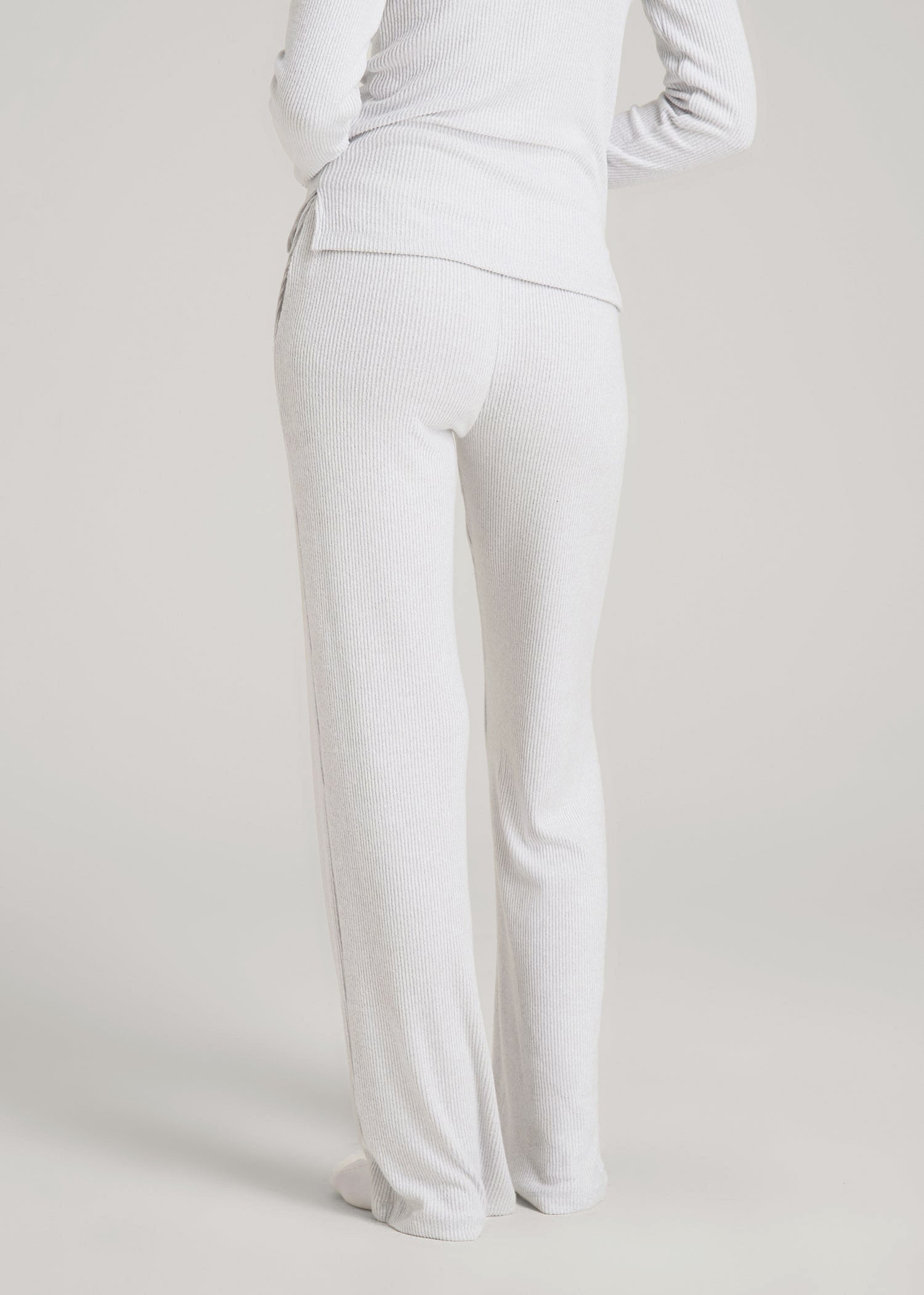 American Tall Women Women's Ribbed Flare Lounge Pants for Tall Women in Fog Grey Mix