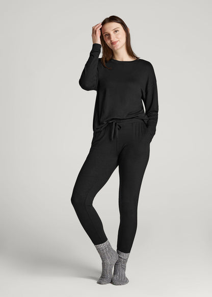 American Tall Women Cozy Lounge Joggers for Tall Women in Black