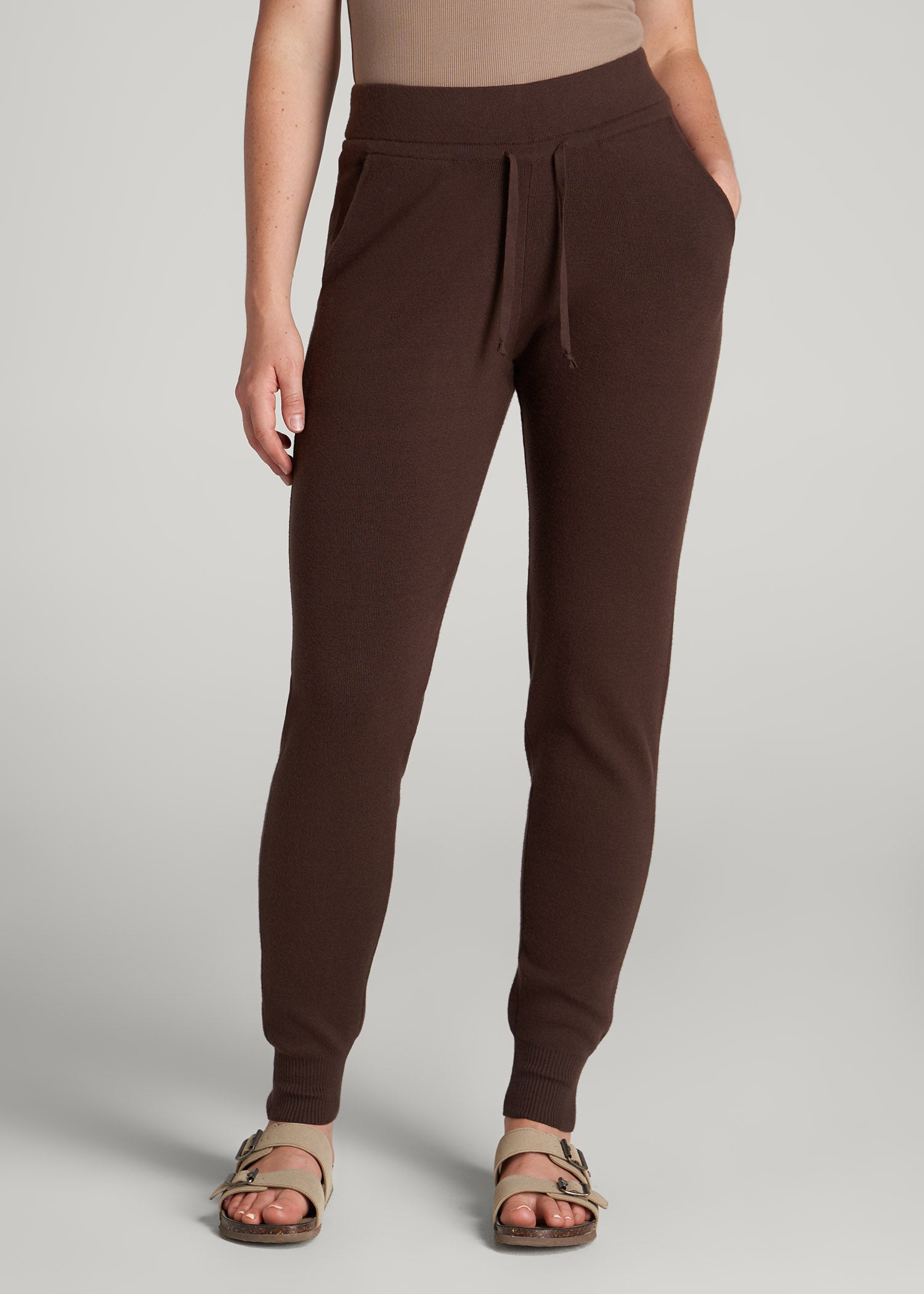 American Tall Women Knit Lounge Joggers for Tall Women in Chocolate