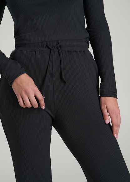 American Tall Women Ribbed Flare Pants for Tall Women in Black