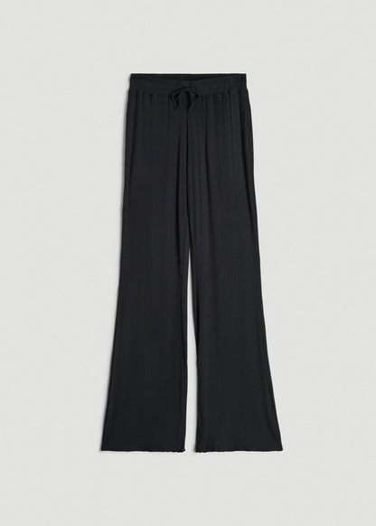 American Tall Women Ribbed Flare Pants for Tall Women in Black