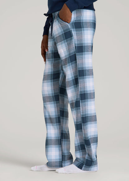American Tall Women Tie Waist Flannel Pajama Pants for Tall Women in Blue and White Plaid