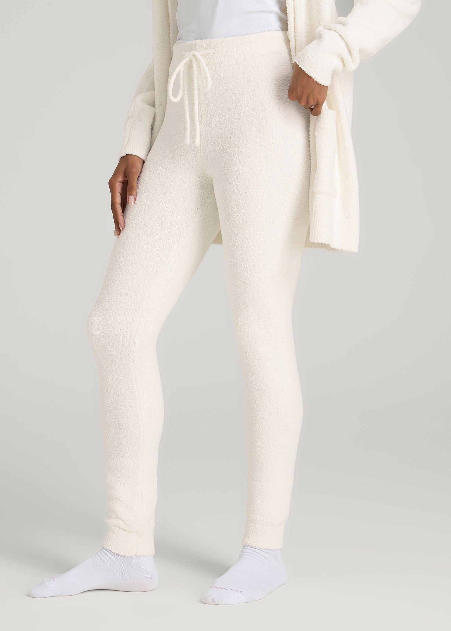 American Tall Women|Men Chenille Leggings for Tall Women in White Alyssum