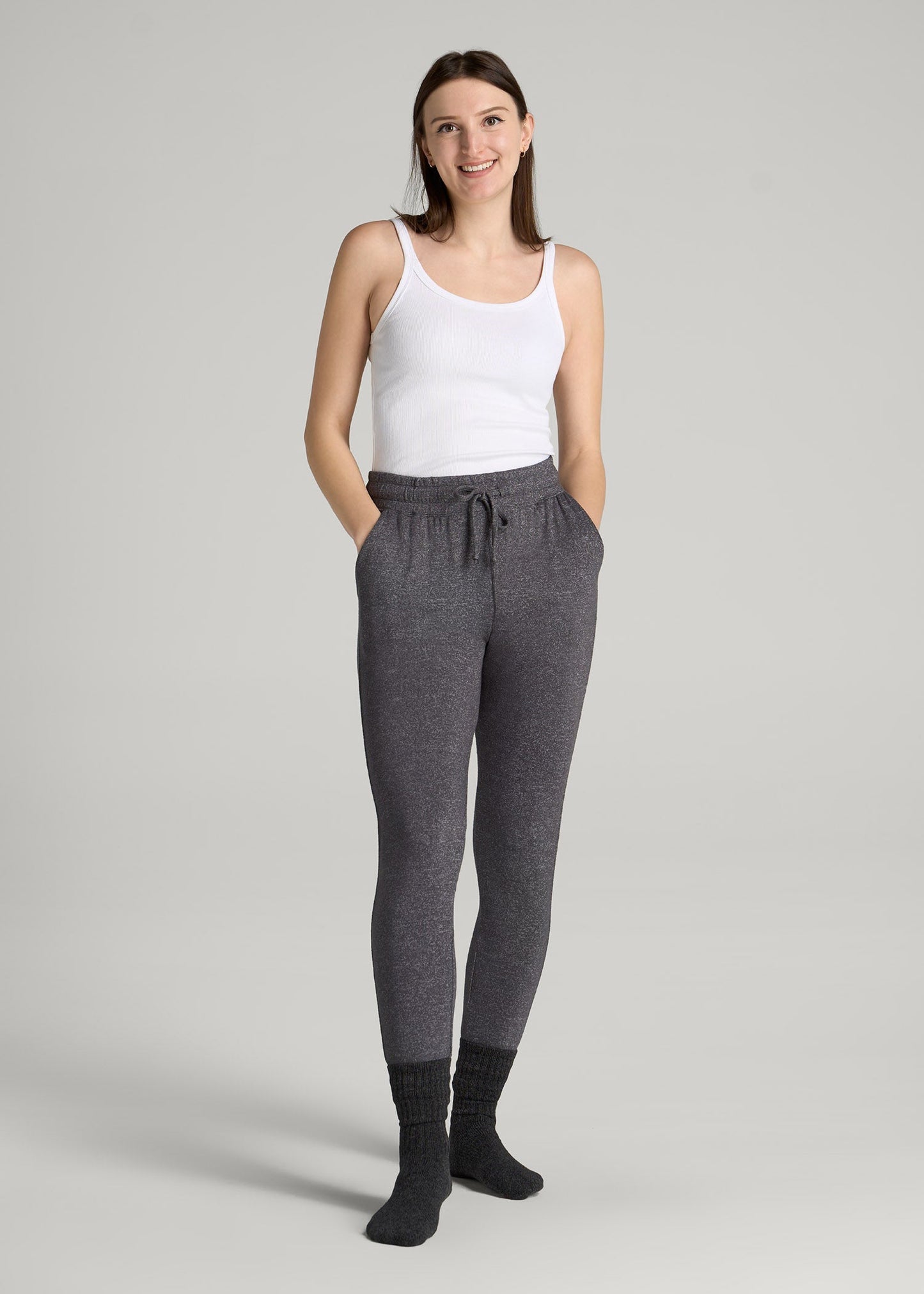 American Tall Women Cozy Lounge Joggers for Tall Women in Charcoal Mix