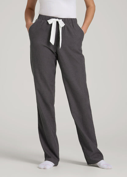 American Tall Women|Men Open-Bottom Flannel Pajama Pants for Tall Women in Charcoal Flannel