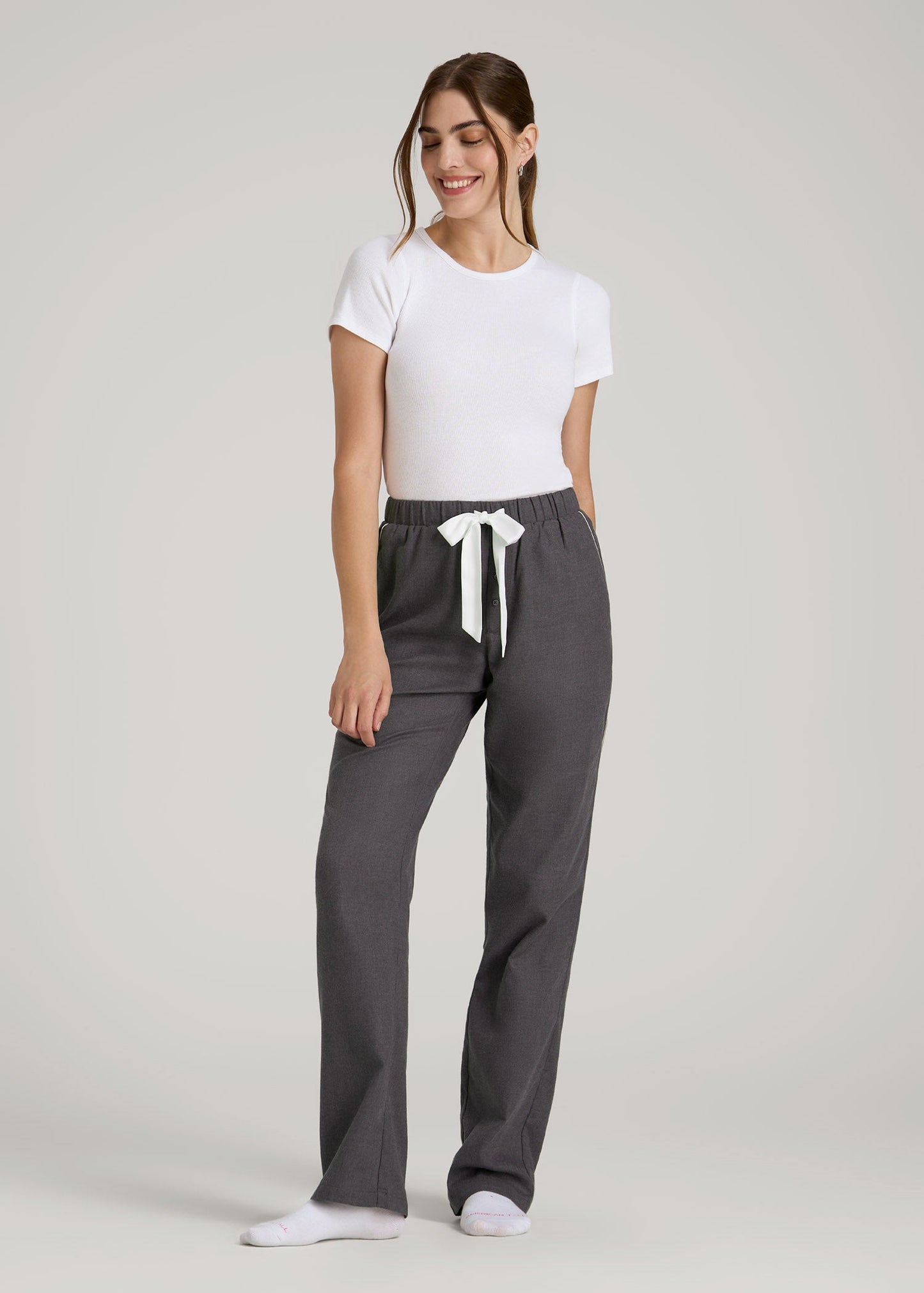 American Tall Women|Men Open-Bottom Flannel Pajama Pants for Tall Women in Charcoal Flannel