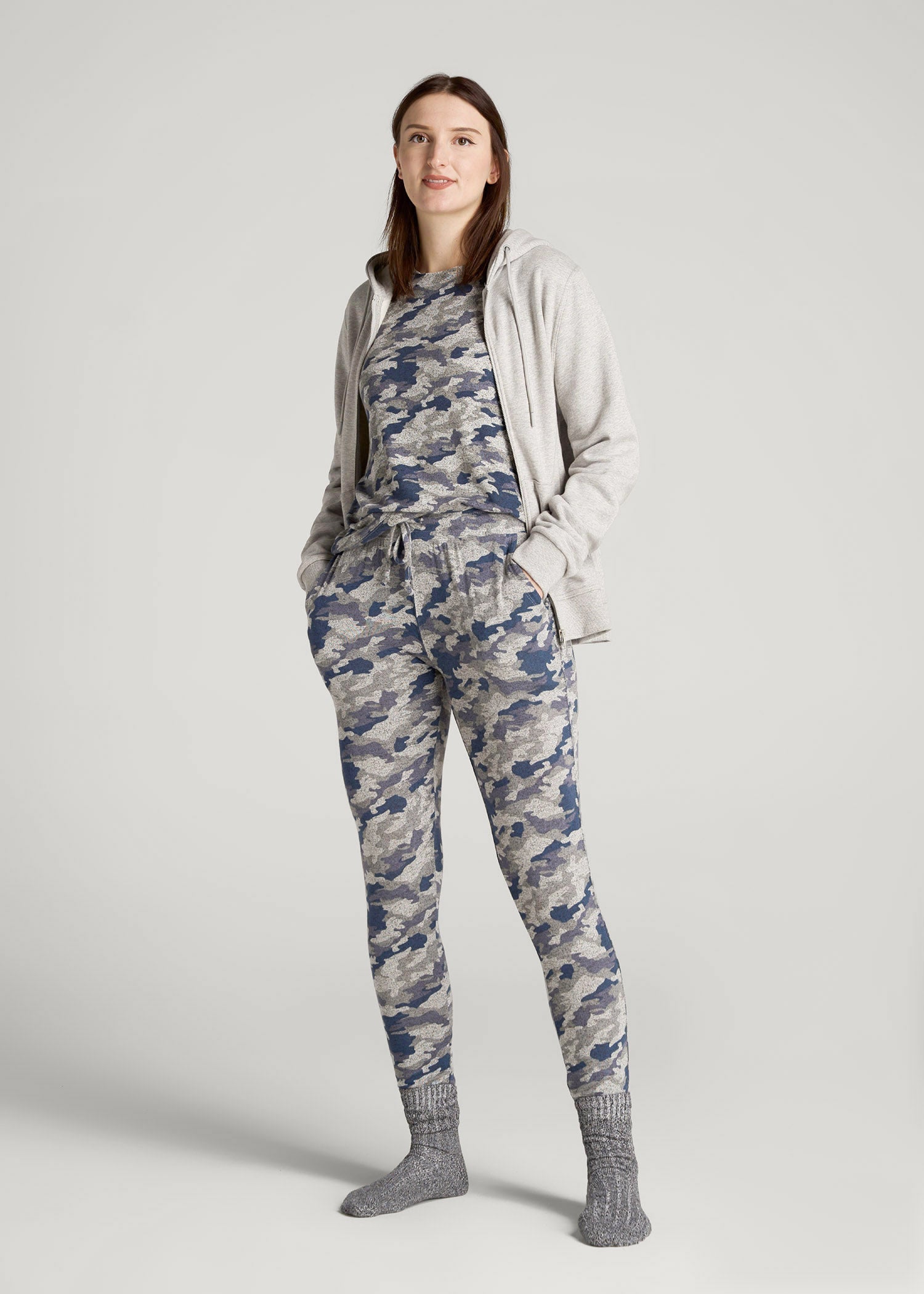 American Tall Women Cozy Lounge Joggers for Tall Women in Camo