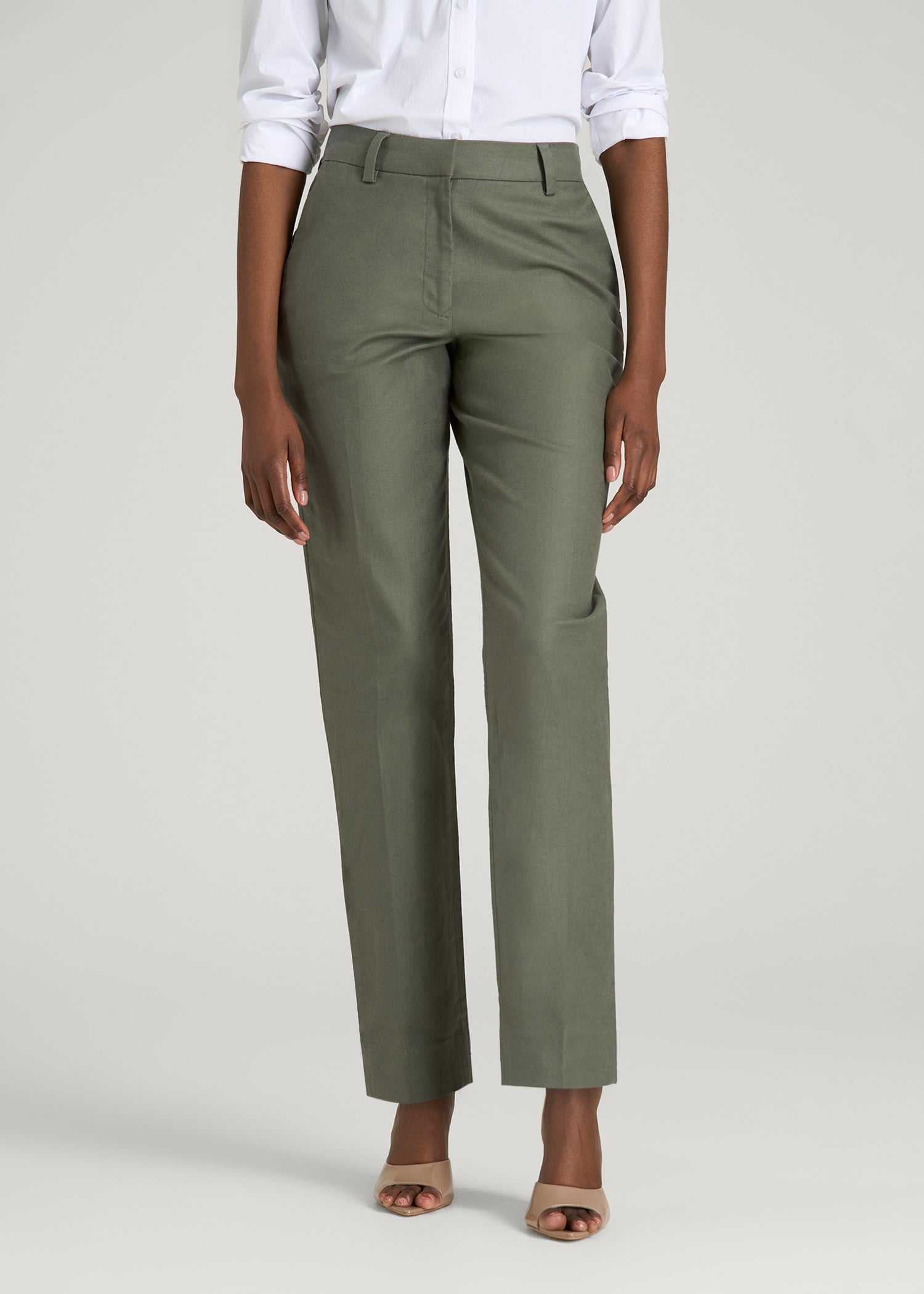 American Tall Women Stretch Linen Blend Dress Pants for Tall Women in Olive