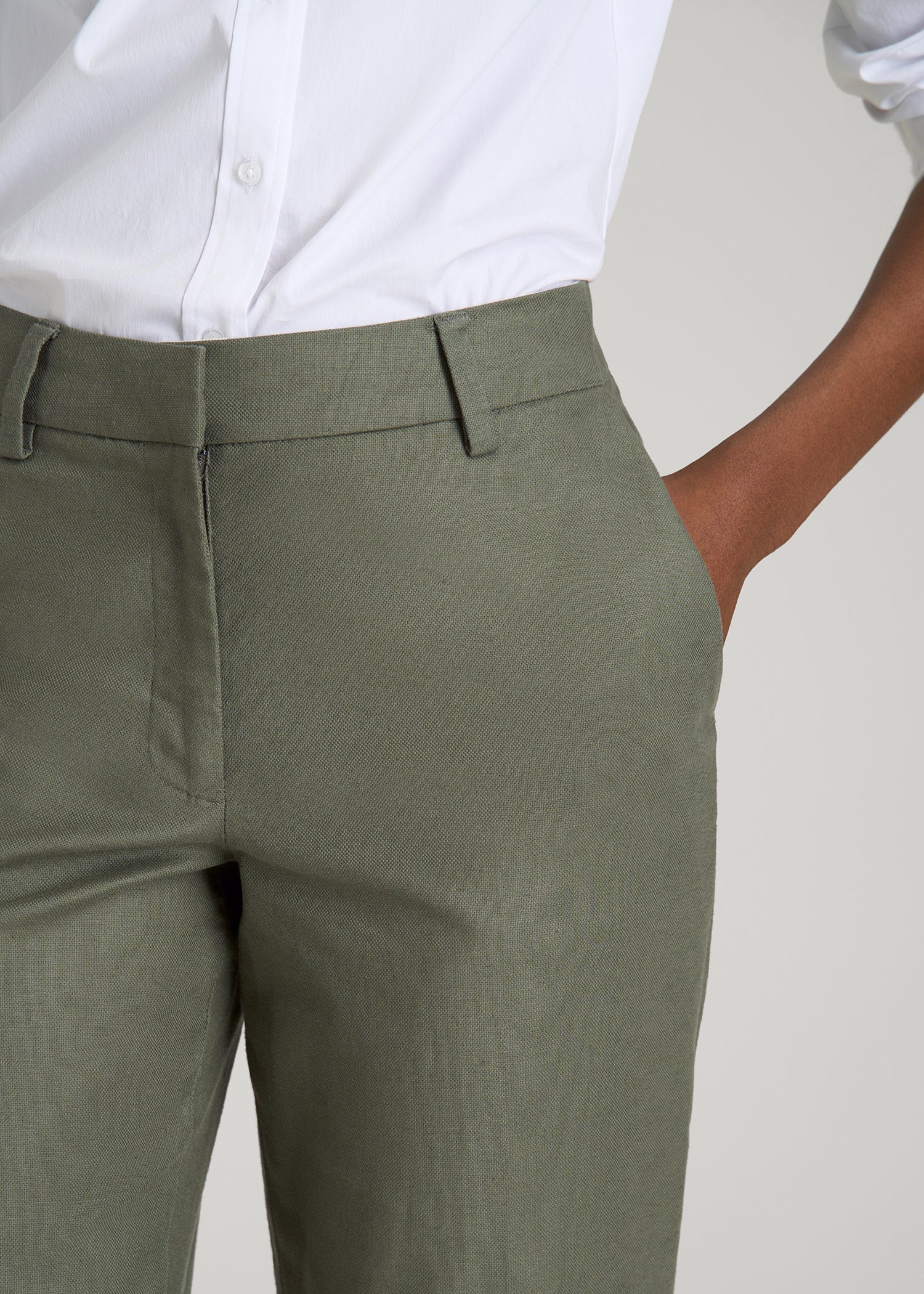 American Tall Women Stretch Linen Blend Dress Pants for Tall Women in Olive