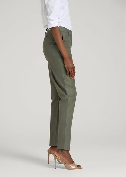 American Tall Women Stretch Linen Blend Dress Pants for Tall Women in Olive