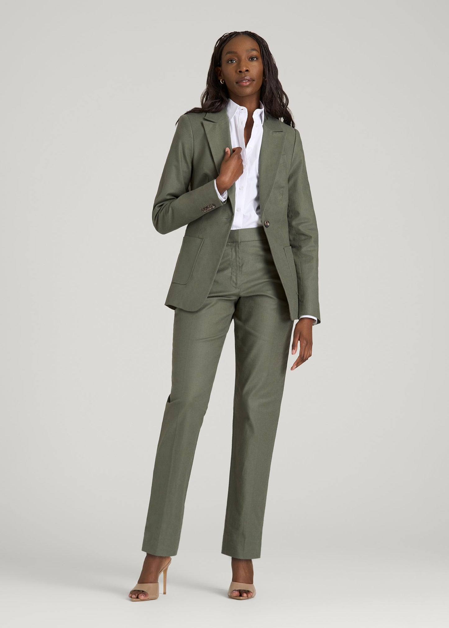 American Tall Women Stretch Linen Blend Dress Pants for Tall Women in Olive