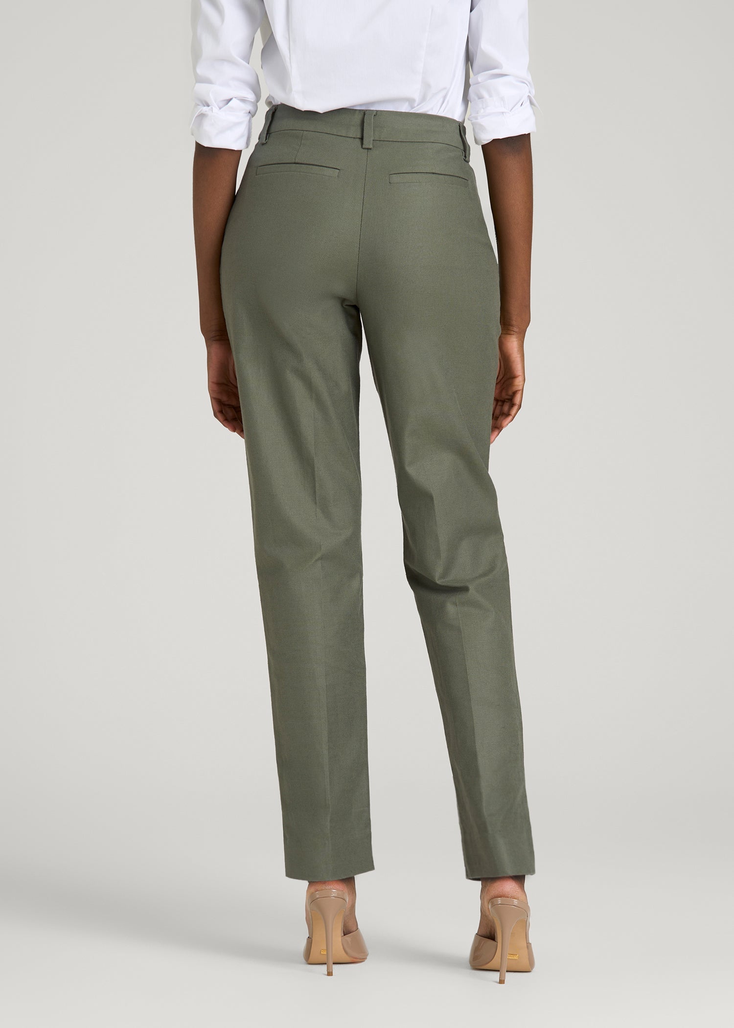 American Tall Women Stretch Linen Blend Dress Pants for Tall Women in Olive