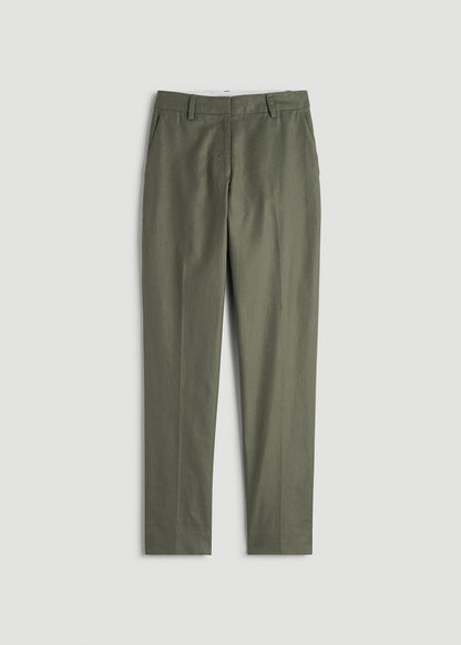American Tall Women Stretch Linen Blend Dress Pants for Tall Women in Olive