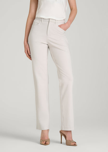 American Tall Women Soft Flex Ponte Straight Leg Pants for Tall Women in White Sand