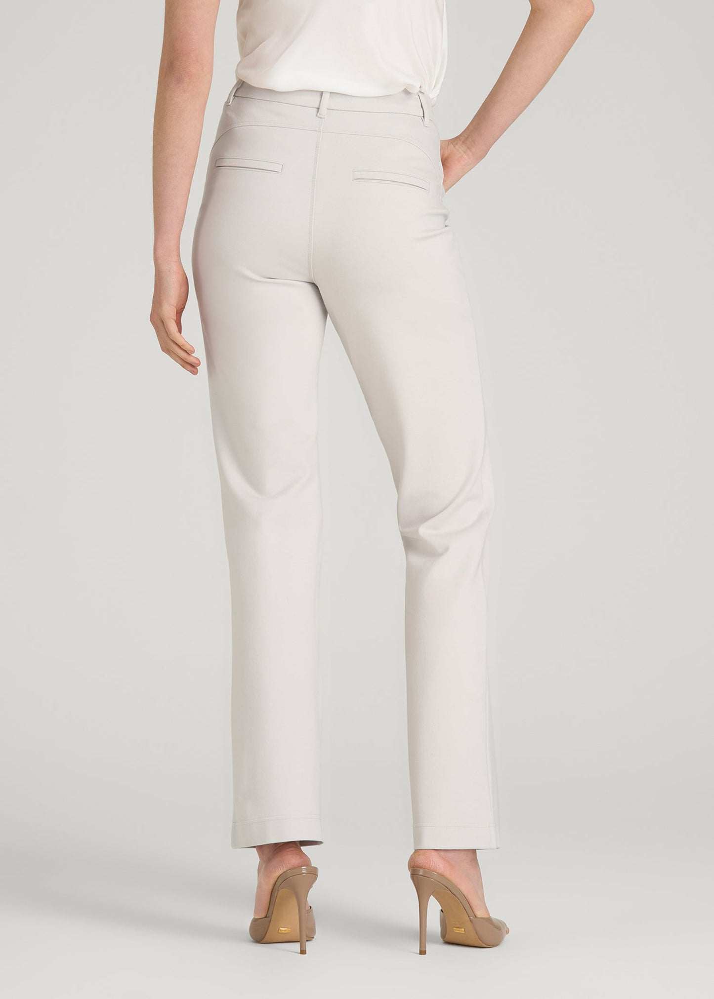 American Tall Women Soft Flex Ponte Straight Leg Pants for Tall Women in White Sand
