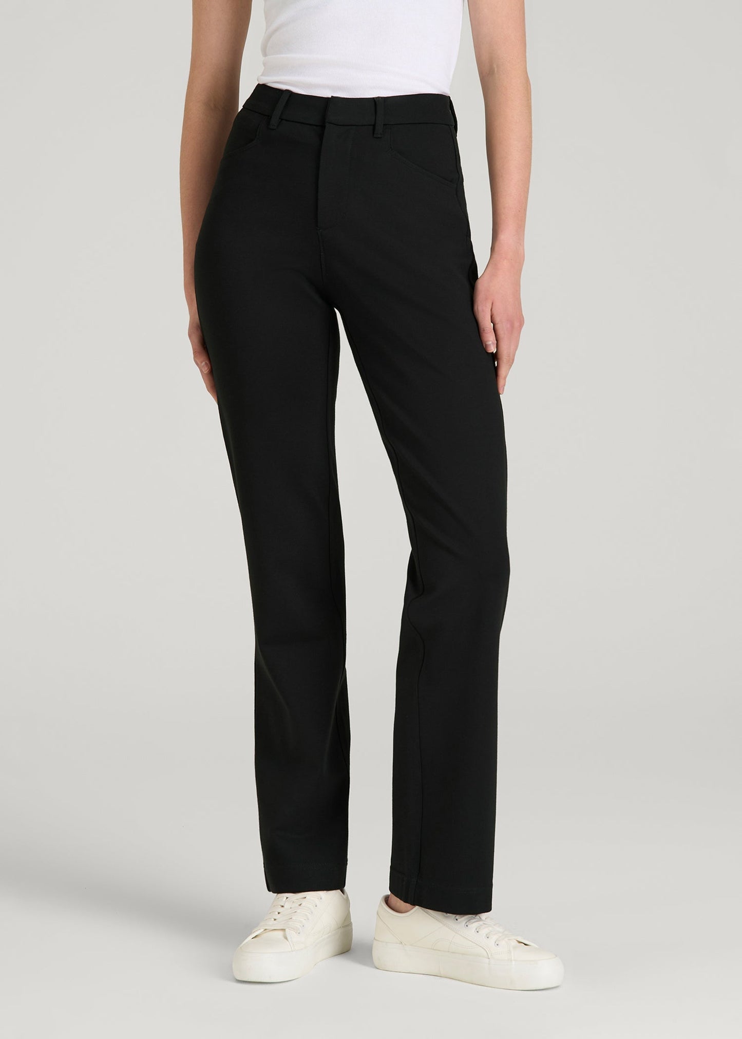 American Tall Women Soft Flex Ponte Straight Leg Pants for Tall Women in Black