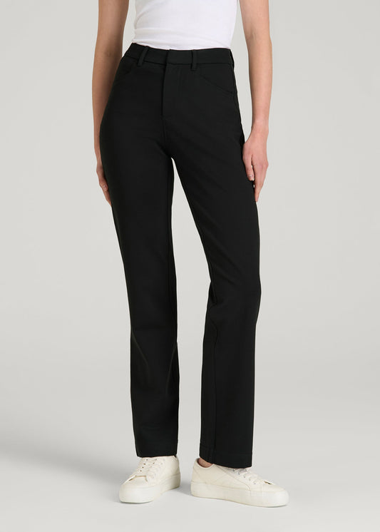 American Tall Women Soft Flex Ponte Straight Leg Pants for Tall Women in Black