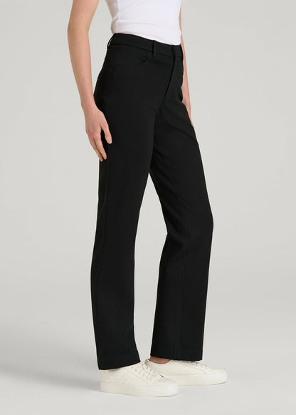 American Tall Women Soft Flex Ponte Straight Leg Pants for Tall Women in Black