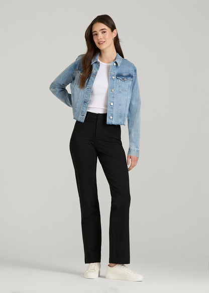 American Tall Women Soft Flex Ponte Straight Leg Pants for Tall Women in Black