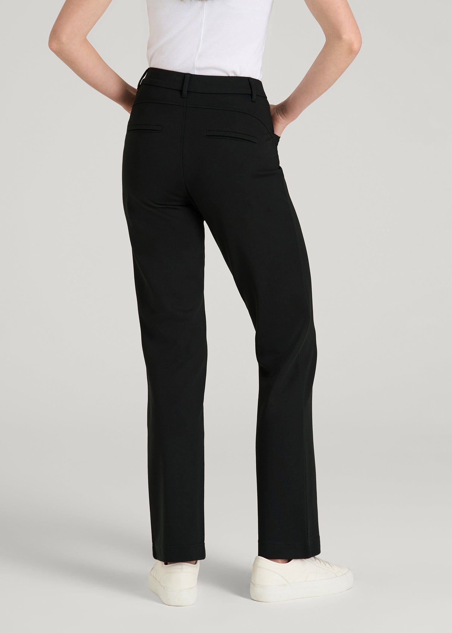 American Tall Women Soft Flex Ponte Straight Leg Pants for Tall Women in Black