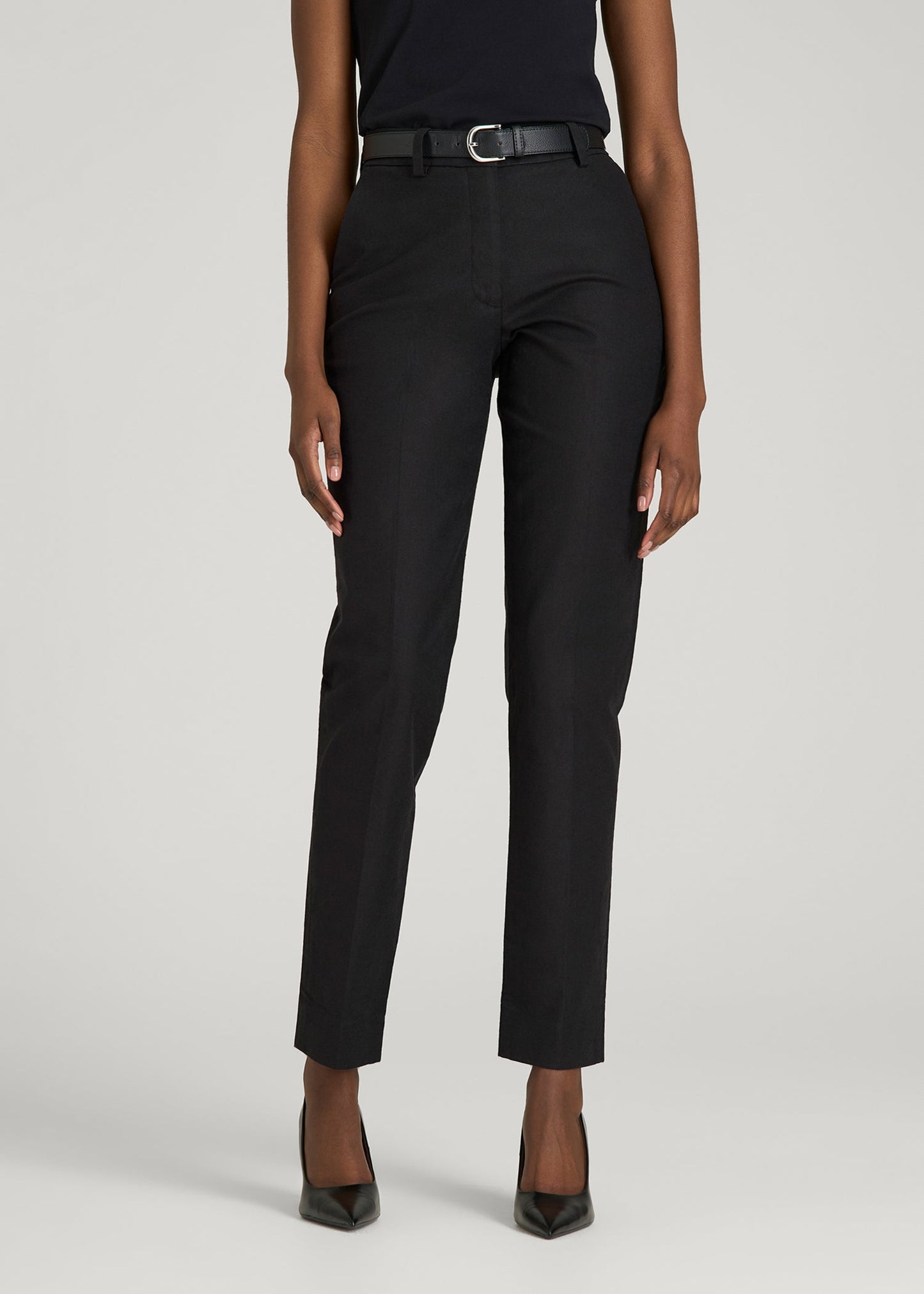 American Tall Women Stretch Linen Blend Dress Pants for Tall Women in Black