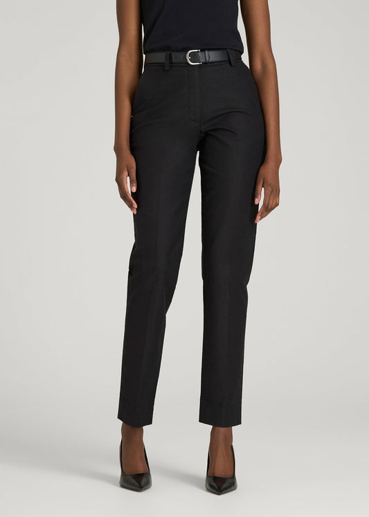 American Tall Women Stretch Linen Blend Dress Pants for Tall Women in Black