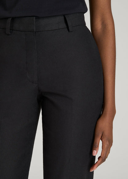 American Tall Women Stretch Linen Blend Dress Pants for Tall Women in Black