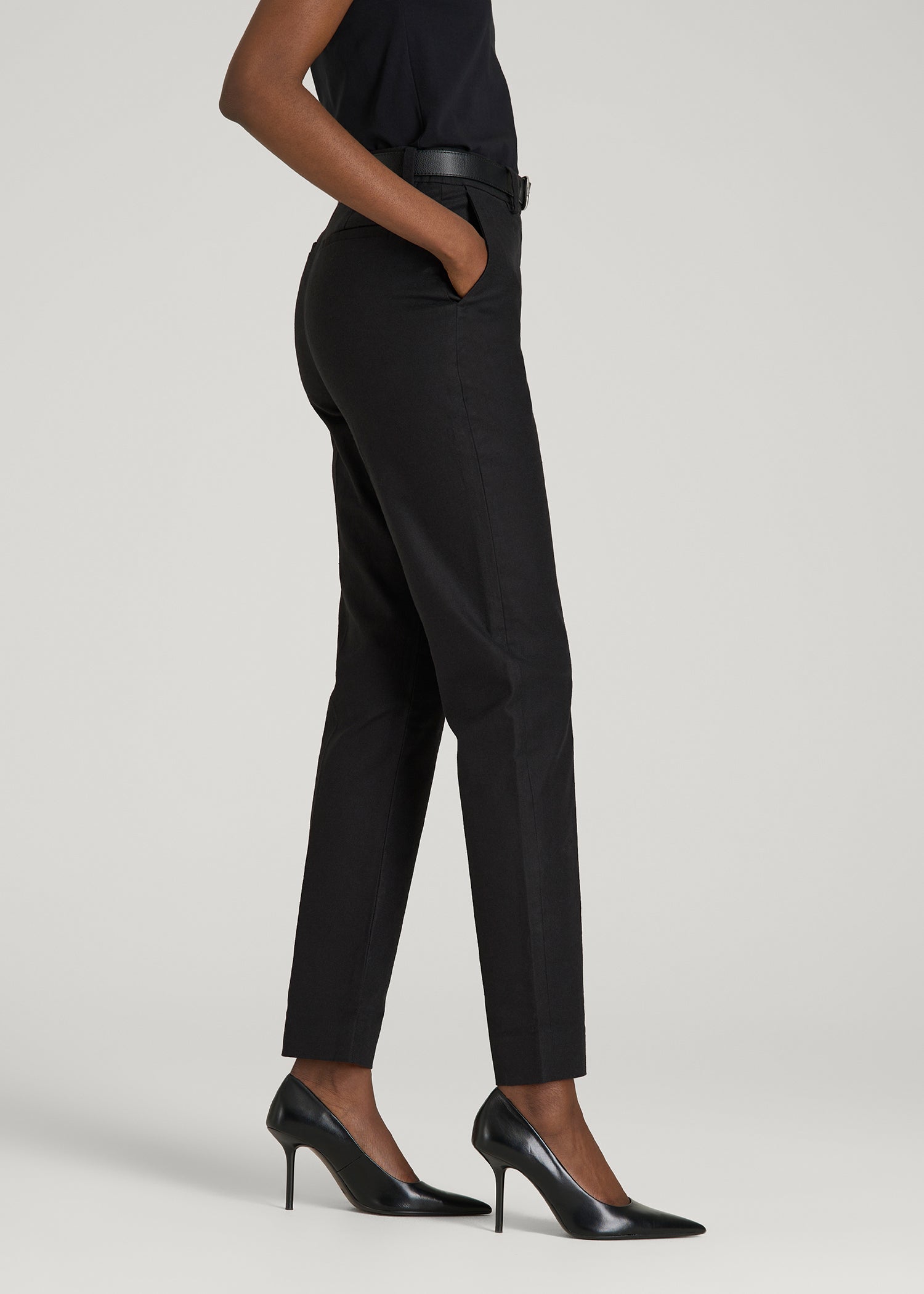 American Tall Women Stretch Linen Blend Dress Pants for Tall Women in Black