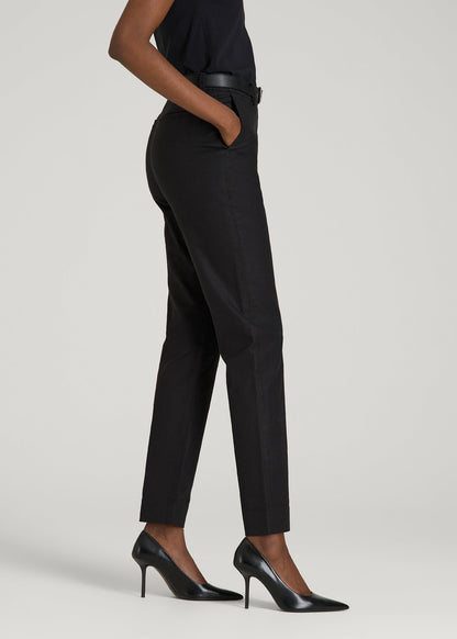 American Tall Women Stretch Linen Blend Dress Pants for Tall Women in Black
