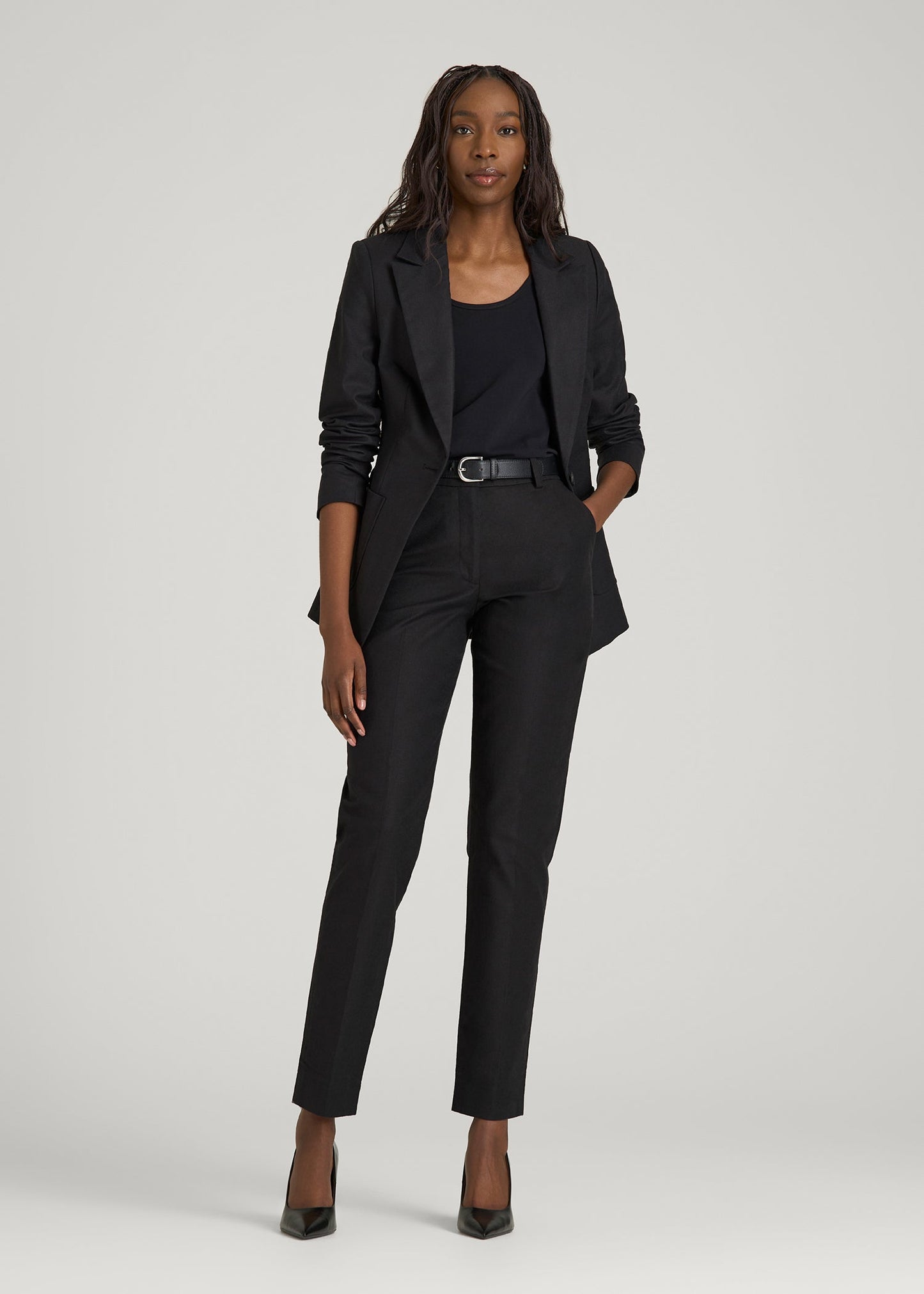 American Tall Women Stretch Linen Blend Dress Pants for Tall Women in Black