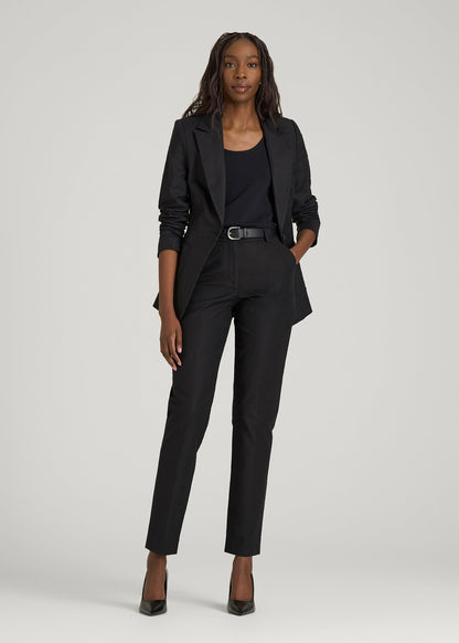 American Tall Women Stretch Linen Blend Dress Pants for Tall Women in Black