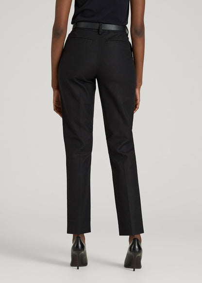 American Tall Women Stretch Linen Blend Dress Pants for Tall Women in Black