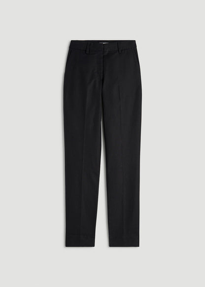 American Tall Women Stretch Linen Blend Dress Pants for Tall Women in Black