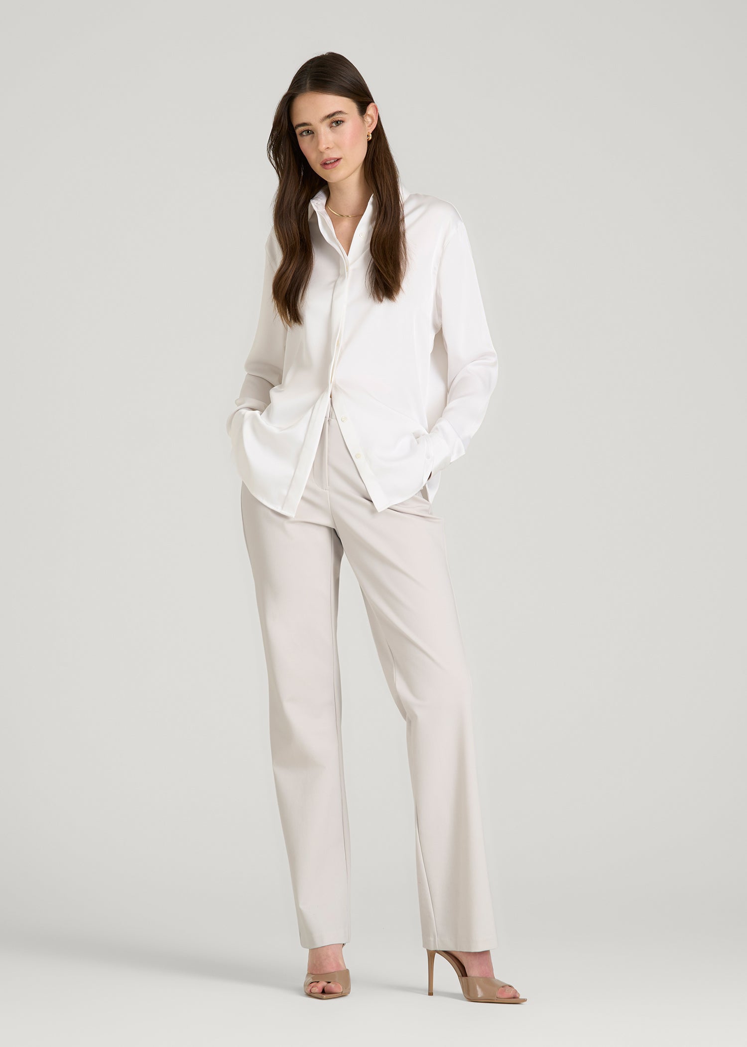 American Tall Women Freedom Flex Straight Leg Dress Pants for Tall Women in White Sand