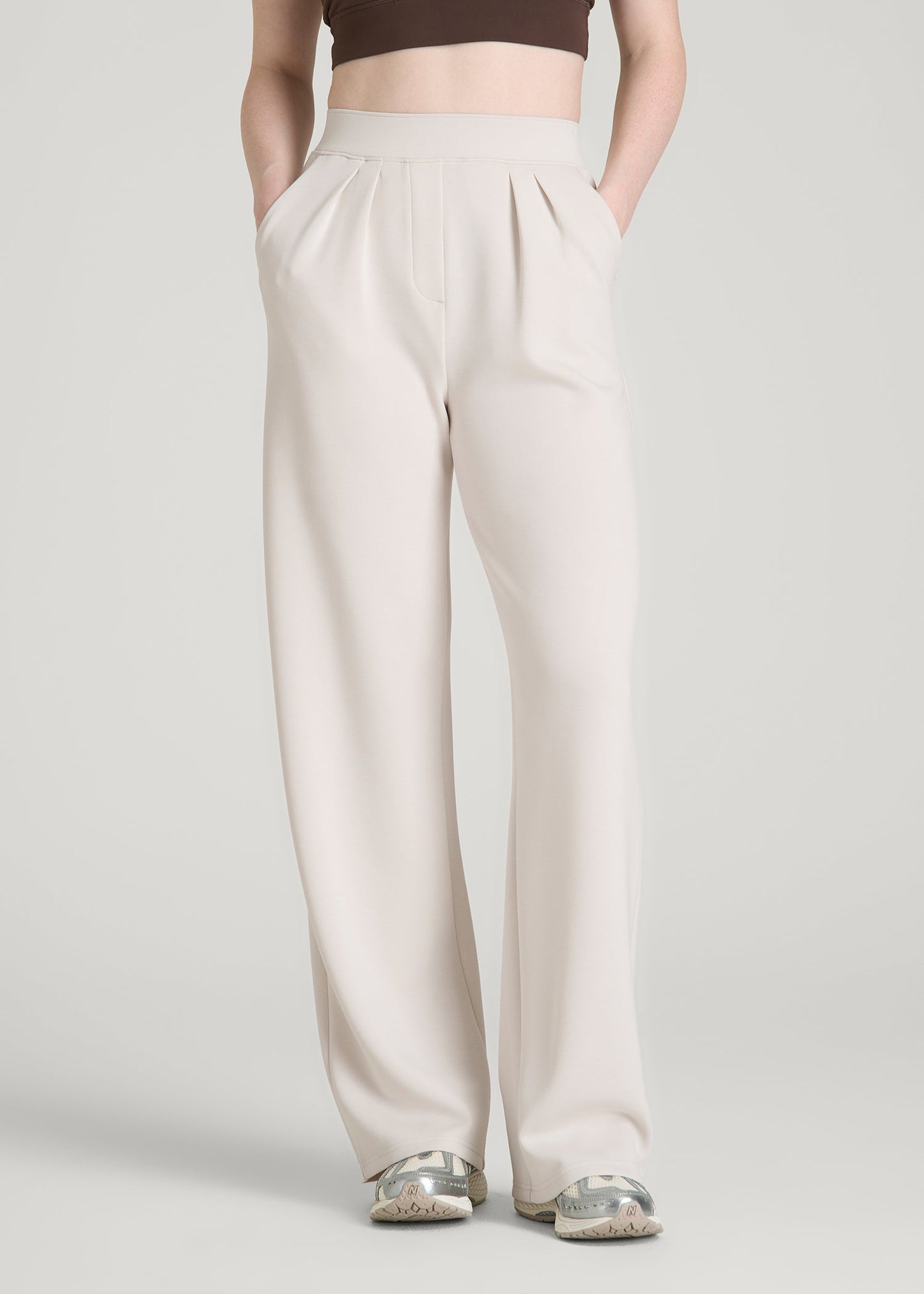 American Tall Women Soft Motion Pleated Wide Leg Pant for Tall Women in White Sand