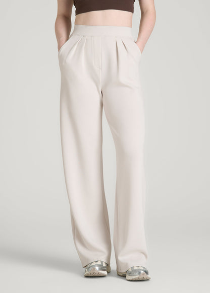 American Tall Women Soft Motion Pleated Wide Leg Pant for Tall Women in White Sand