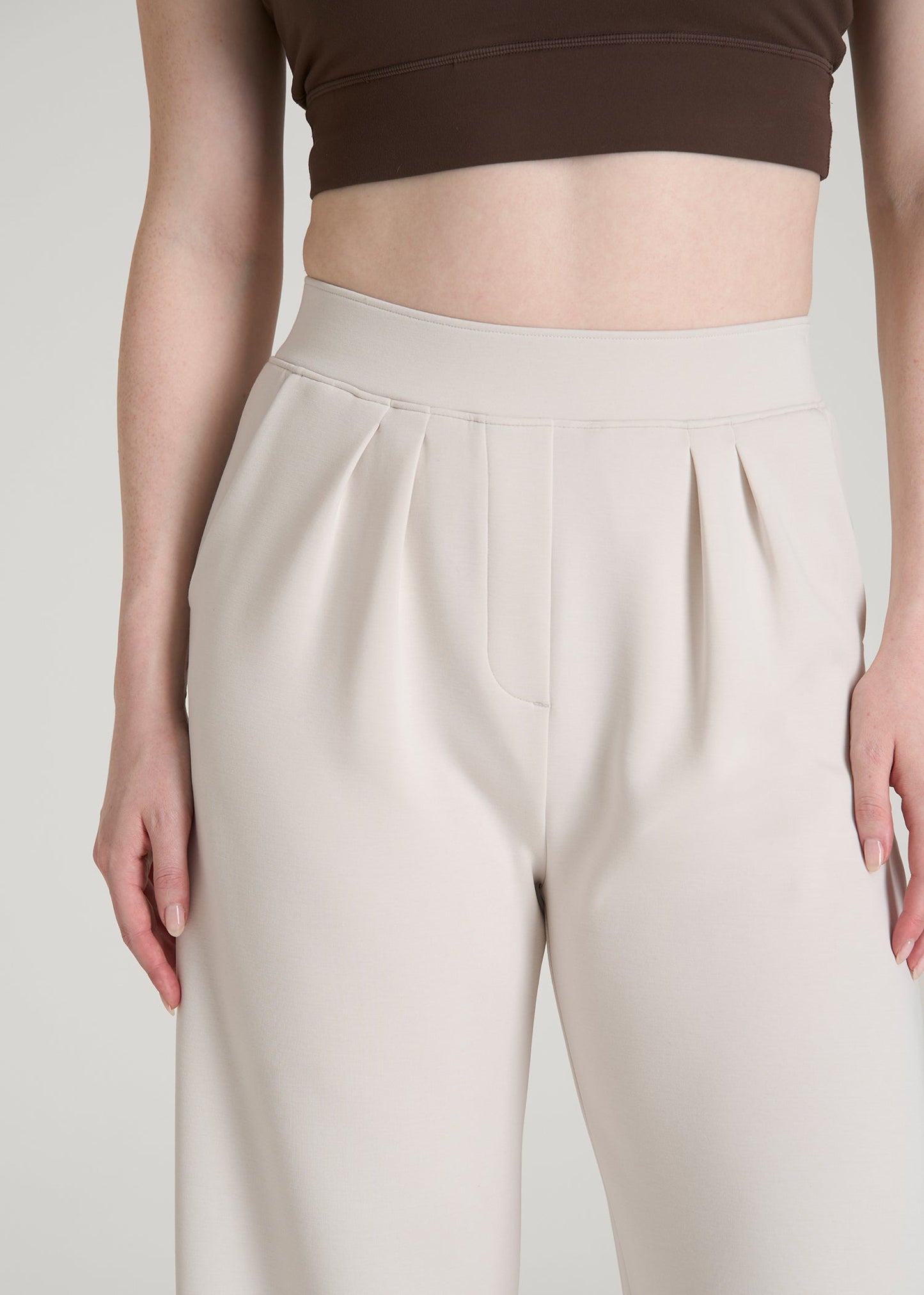 American Tall Women Soft Motion Pleated Wide Leg Pant for Tall Women in White Sand