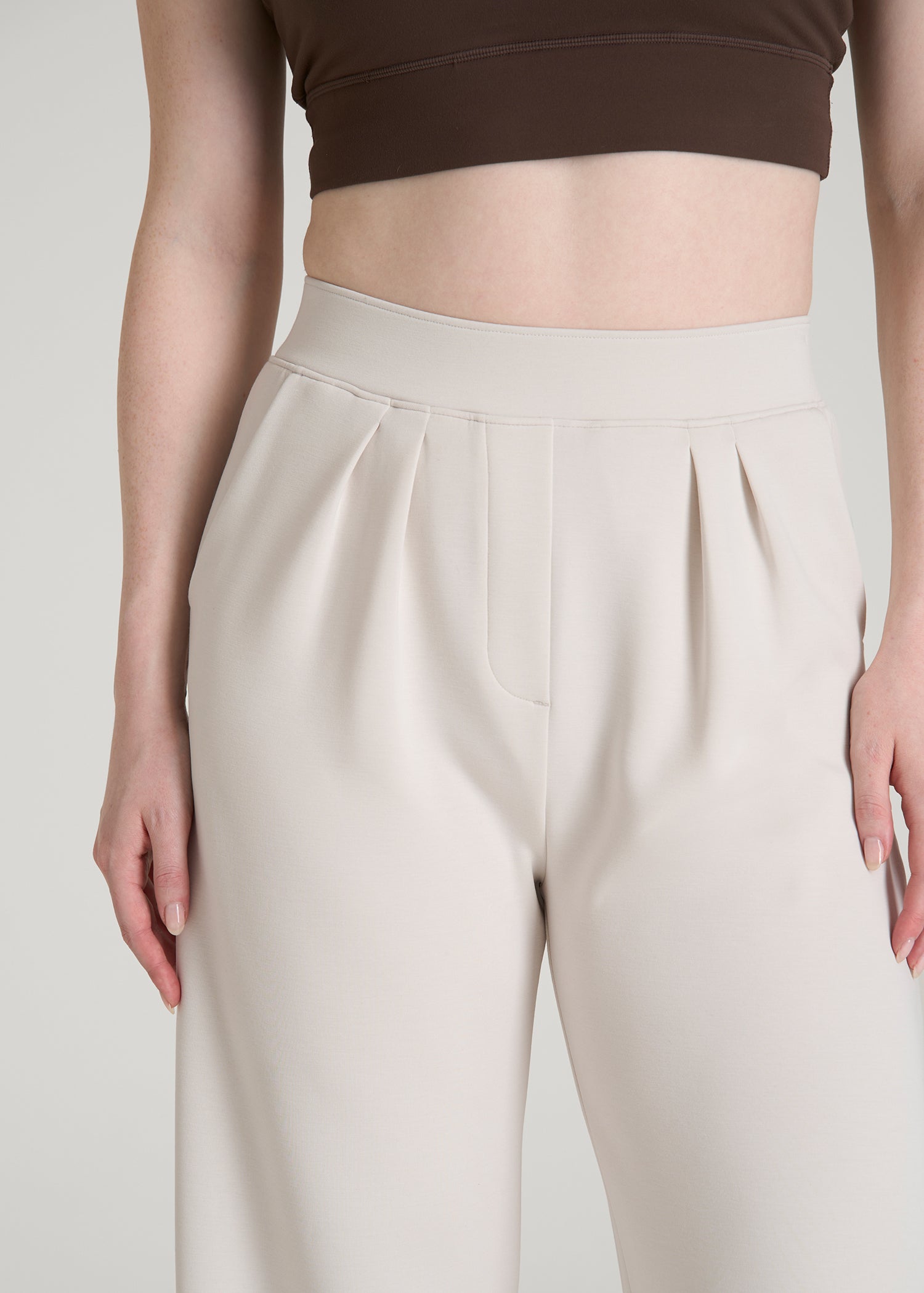 American Tall Women Soft Motion Pleated Wide Leg Pant for Tall Women in White Sand