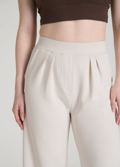 American Tall Women Soft Motion Pleated Wide Leg Pant for Tall Women in White Sand