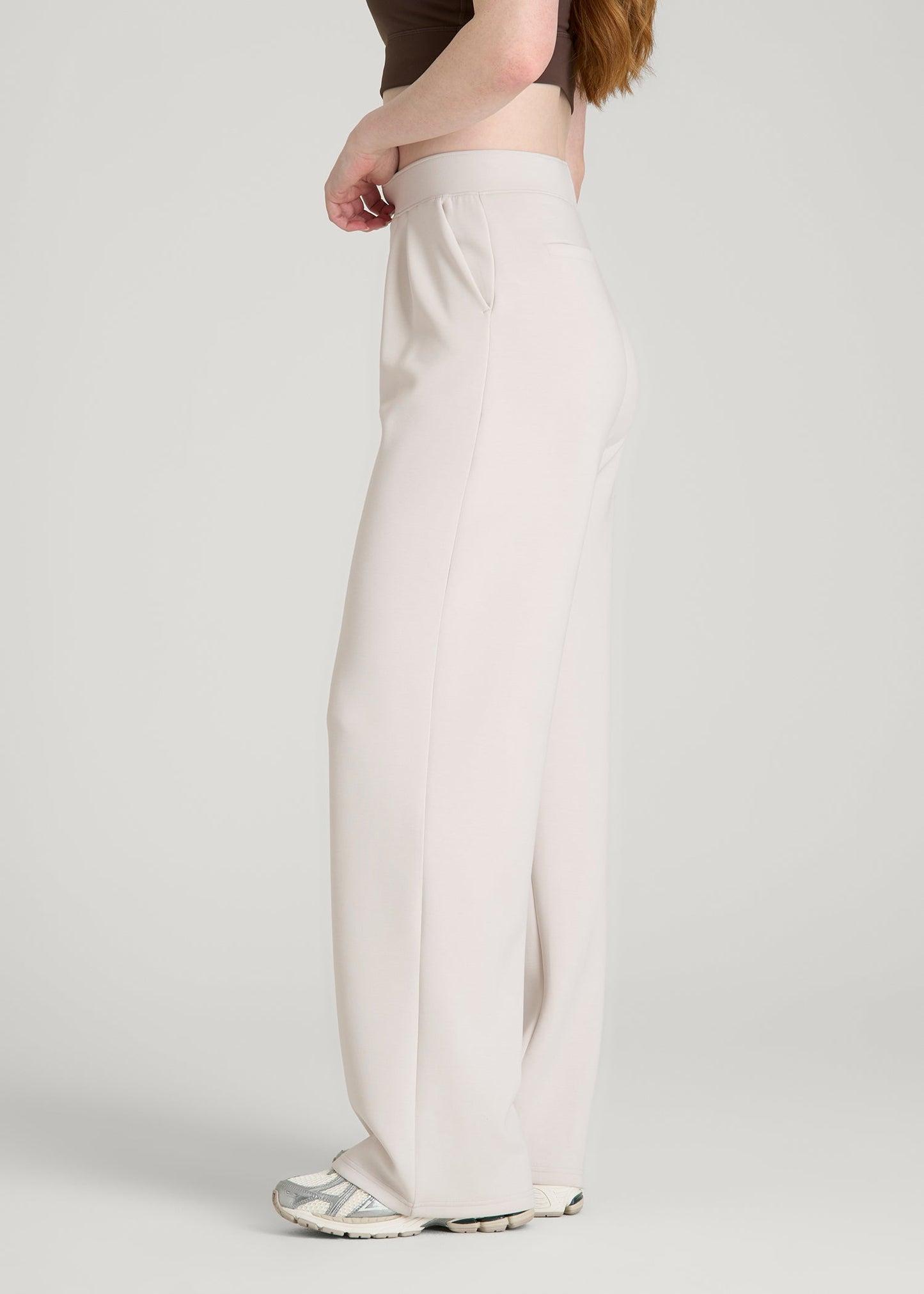 American Tall Women Soft Motion Pleated Wide Leg Pant for Tall Women in White Sand