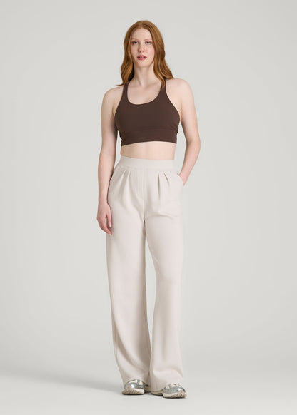 American Tall Women Soft Motion Pleated Wide Leg Pant for Tall Women in White Sand