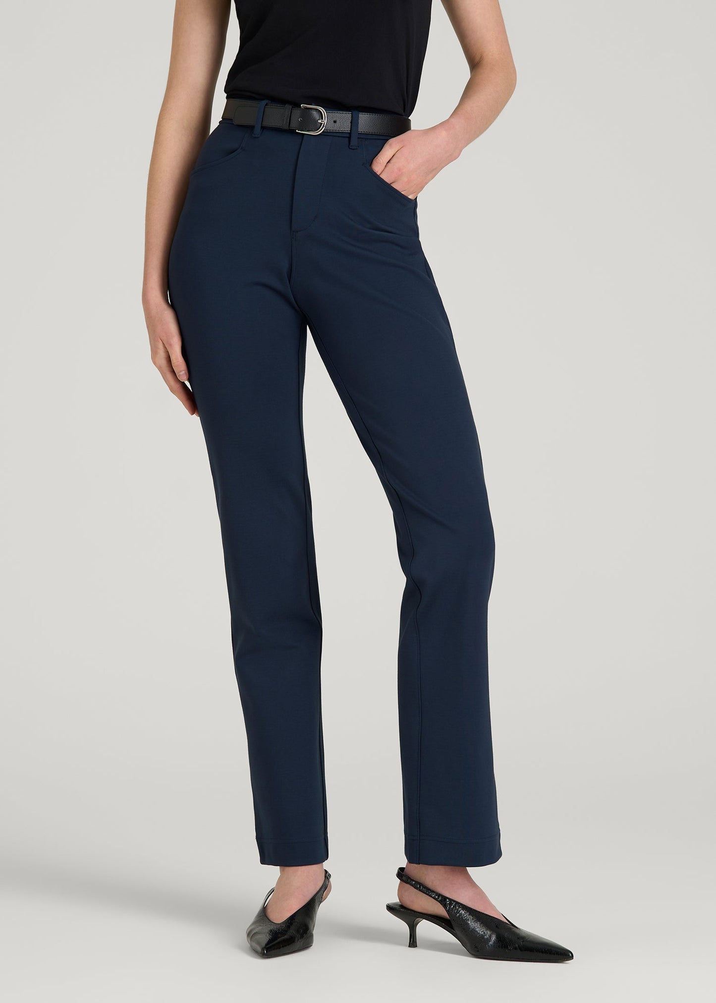 American Tall Women Soft Flex Ponte Straight Leg Pants for Tall Women in Navy