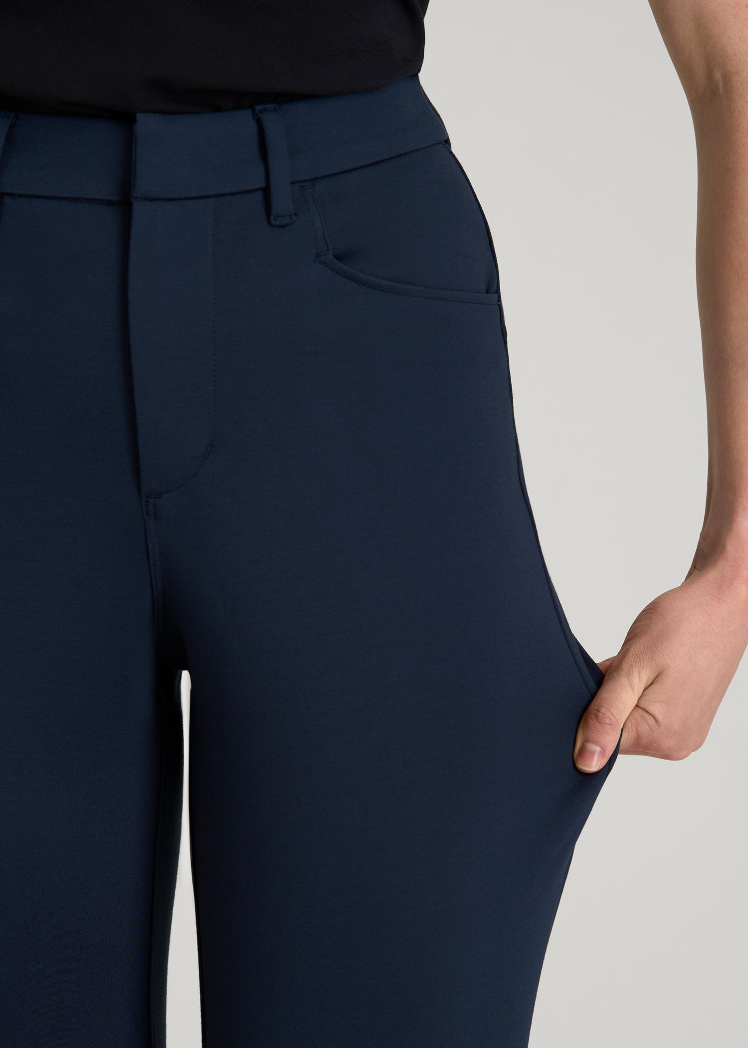 American Tall Women Soft Flex Ponte Straight Leg Pants for Tall Women in Navy