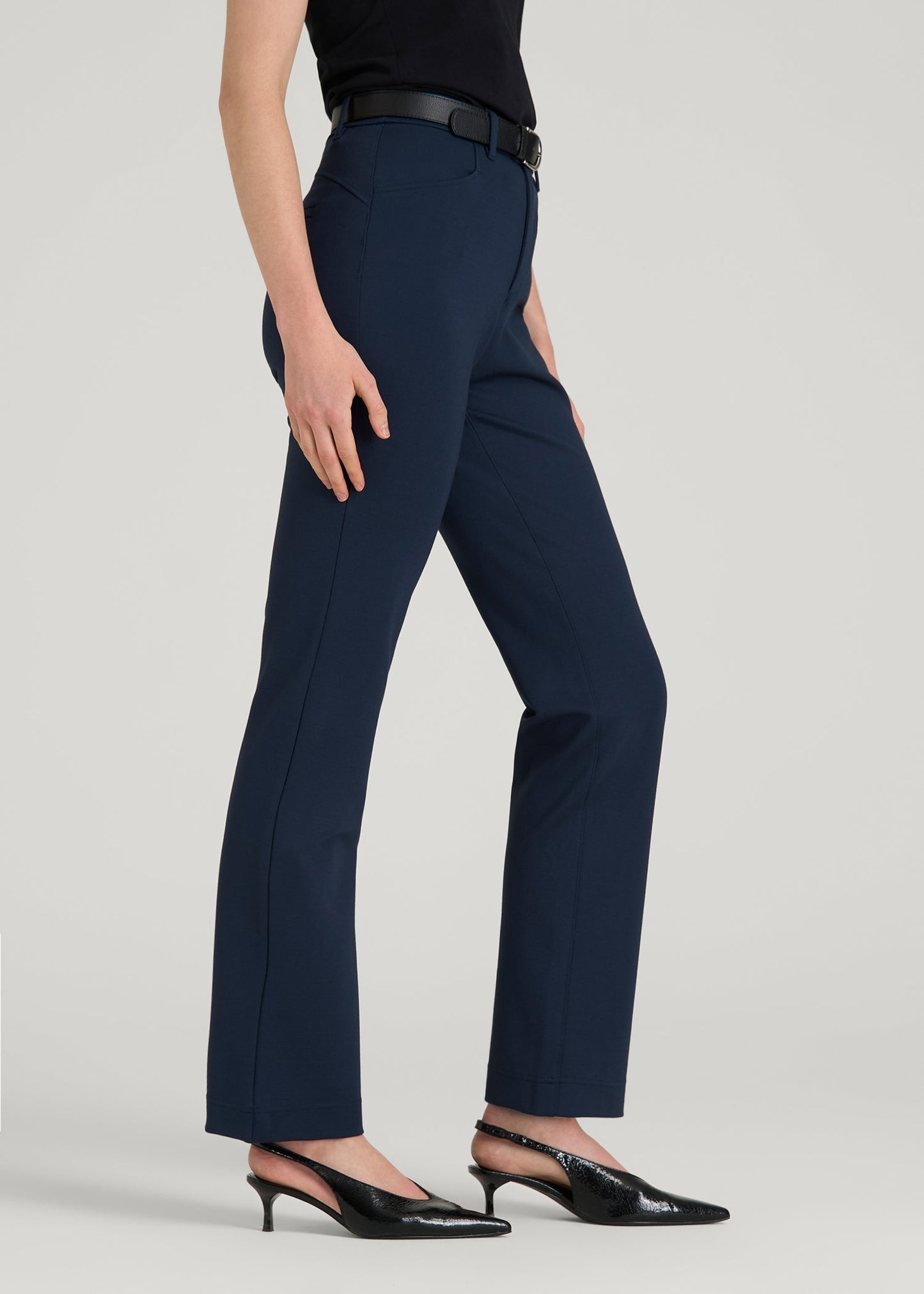 American Tall Women Soft Flex Ponte Straight Leg Pants for Tall Women in Navy