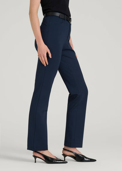 American Tall Women Soft Flex Ponte Straight Leg Pants for Tall Women in Navy