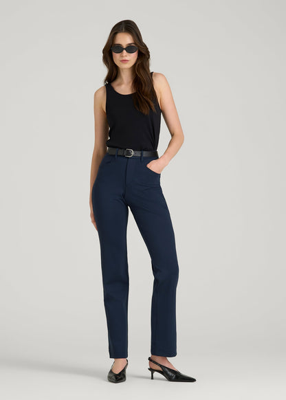 American Tall Women Soft Flex Ponte Straight Leg Pants for Tall Women in Navy