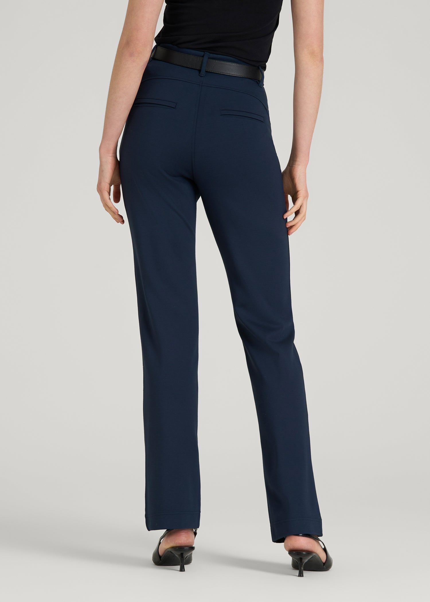 American Tall Women Soft Flex Ponte Straight Leg Pants for Tall Women in Navy