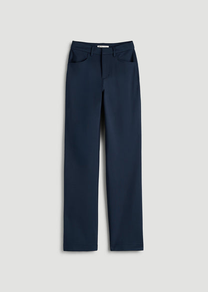American Tall Women Soft Flex Ponte Straight Leg Pants for Tall Women in Navy